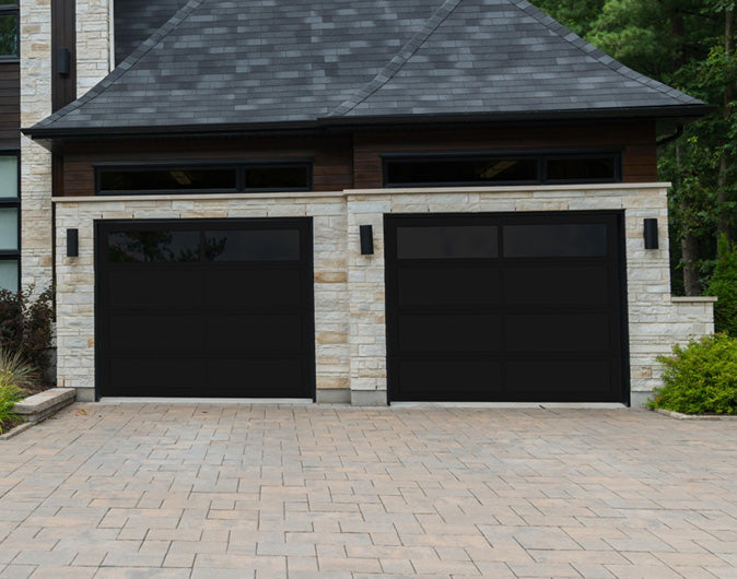 CHI Full-View Aluminum Insulated Modern Garage Doors with Top Glass in Powder Coated Black