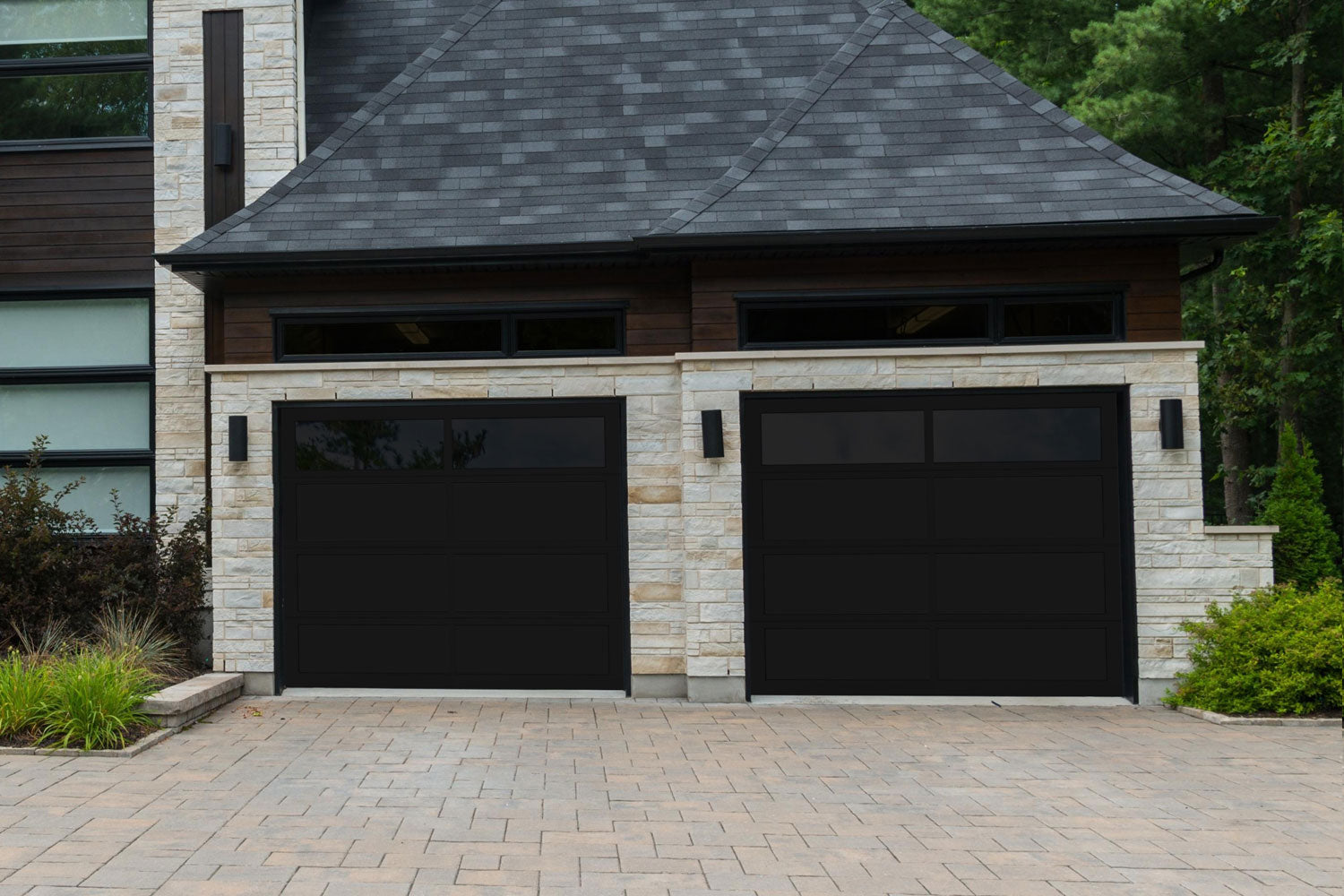 CHI Full-View Aluminum Insulated Modern Garage Doors with Top Glass in Powder Coated Black