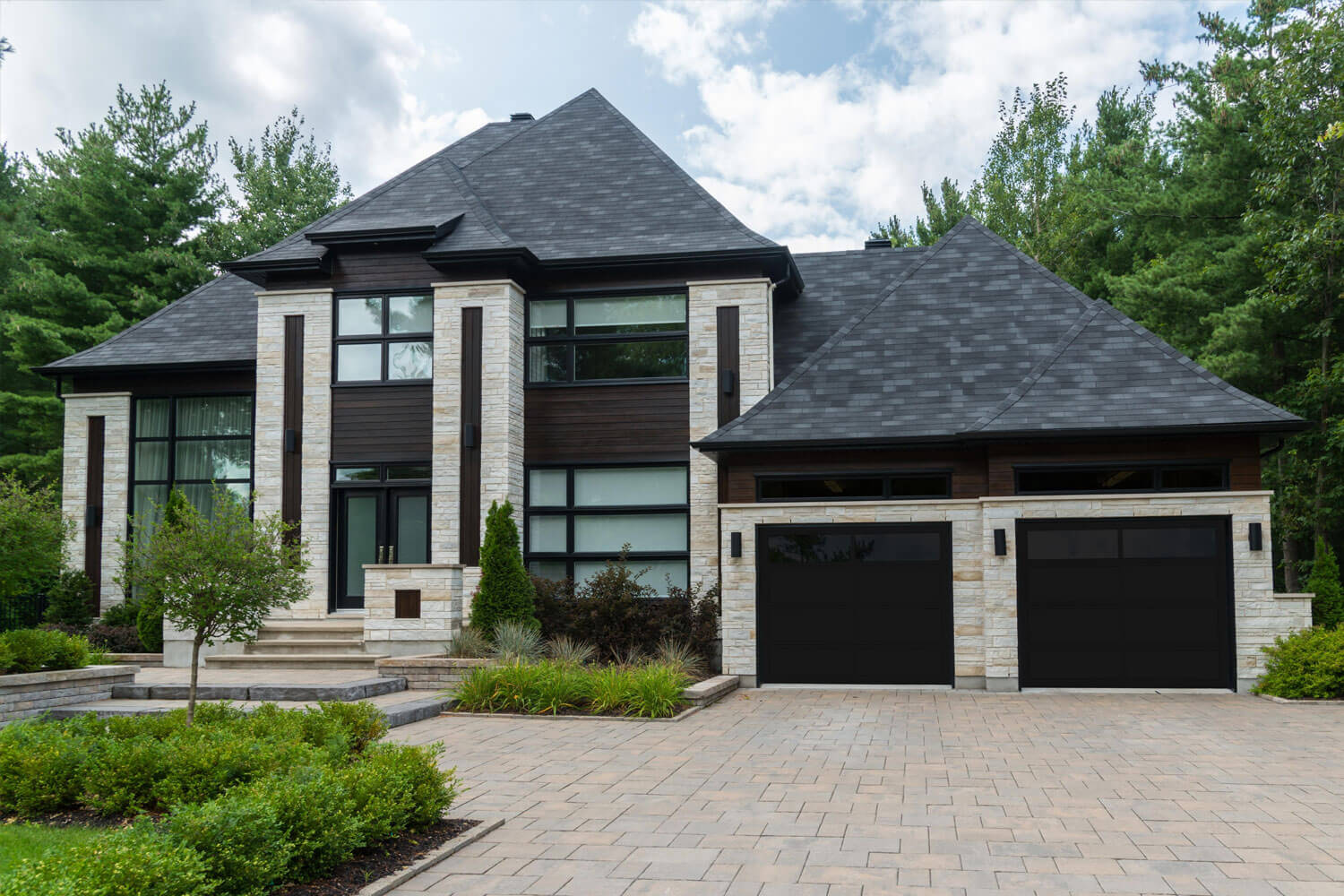 CHI Full-View Aluminum Insulated Modern Garage Doors with Top Glass in Powder Coated Black