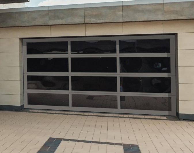 CHI Full-View Aluminum Insulated Modern Garage Doors with Glass in Powder Coated Bronze