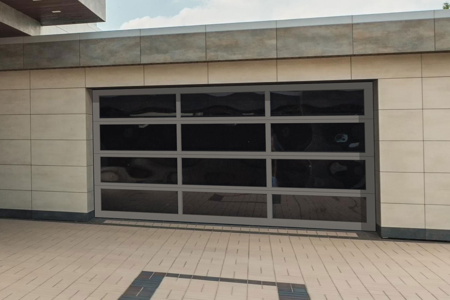 CHI Full-View Aluminum Insulated Modern Garage Doors with Glass in Powder Coated Bronze