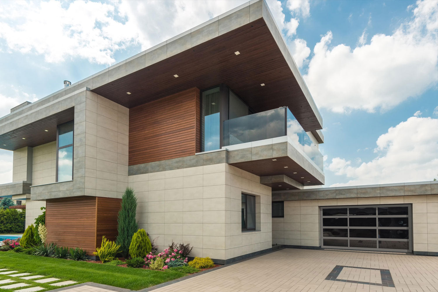 CHI Full-View Aluminum Insulated Modern Garage Doors with Glass in Powder Coated Bronze