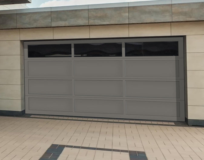 CHI Full-View Aluminum Insulated Modern Garage Doors with Top Glass in Powder Coated Bronze