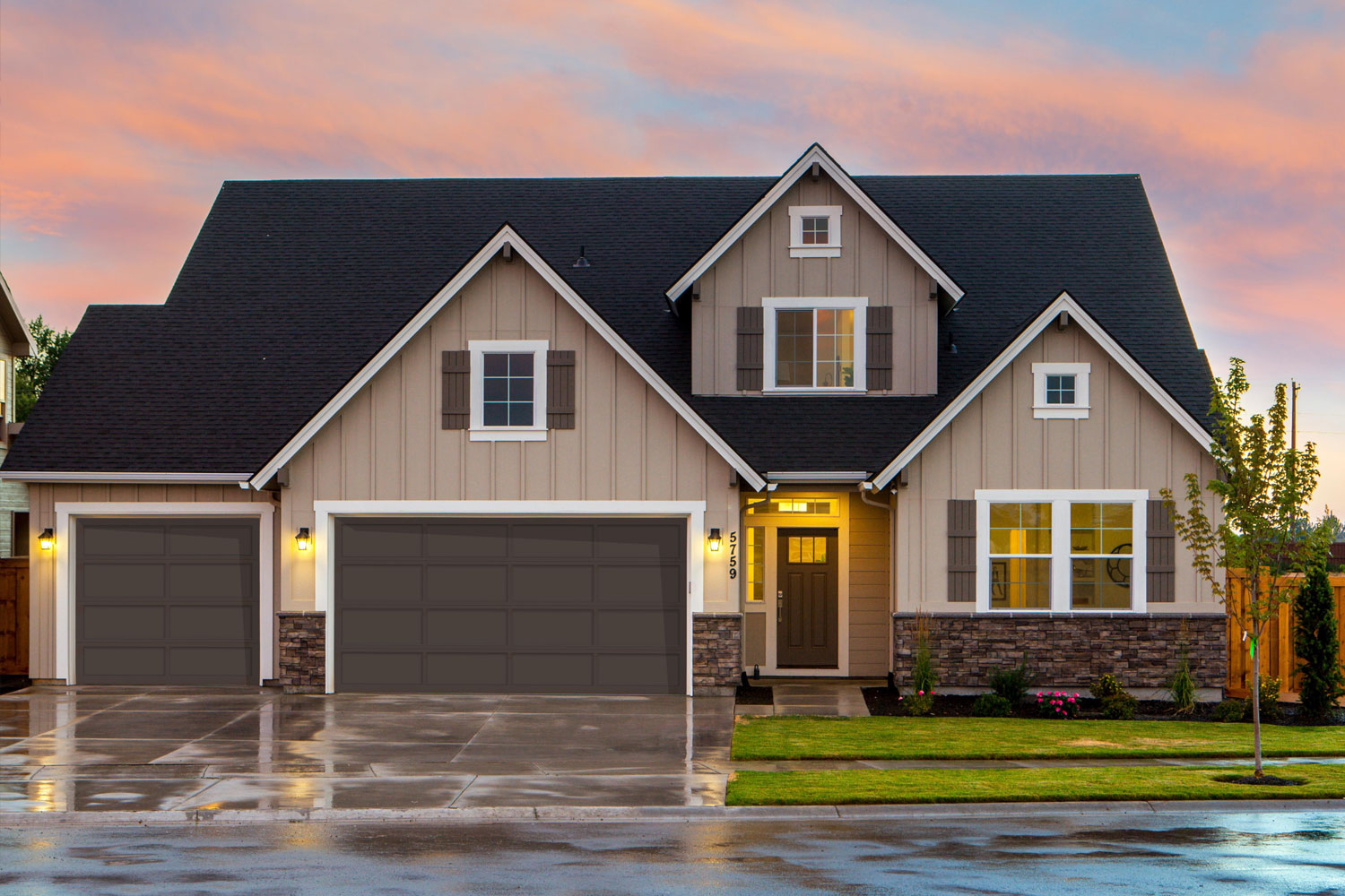 CHI Full-View Aluminum Insulated Modern Garage Doors in Powder Coated Brown