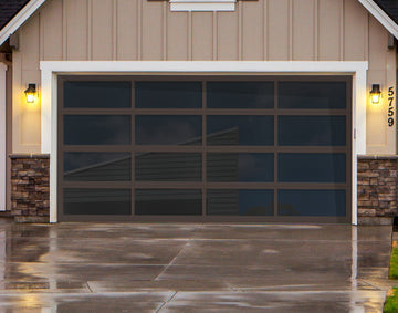 CHI Full-View Aluminum Insulated Modern Garage Doors with Glass in Powder Coated Brown