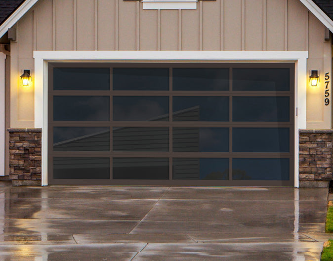 CHI Full-View Aluminum Insulated Modern Garage Doors with Glass in Powder Coated Brown