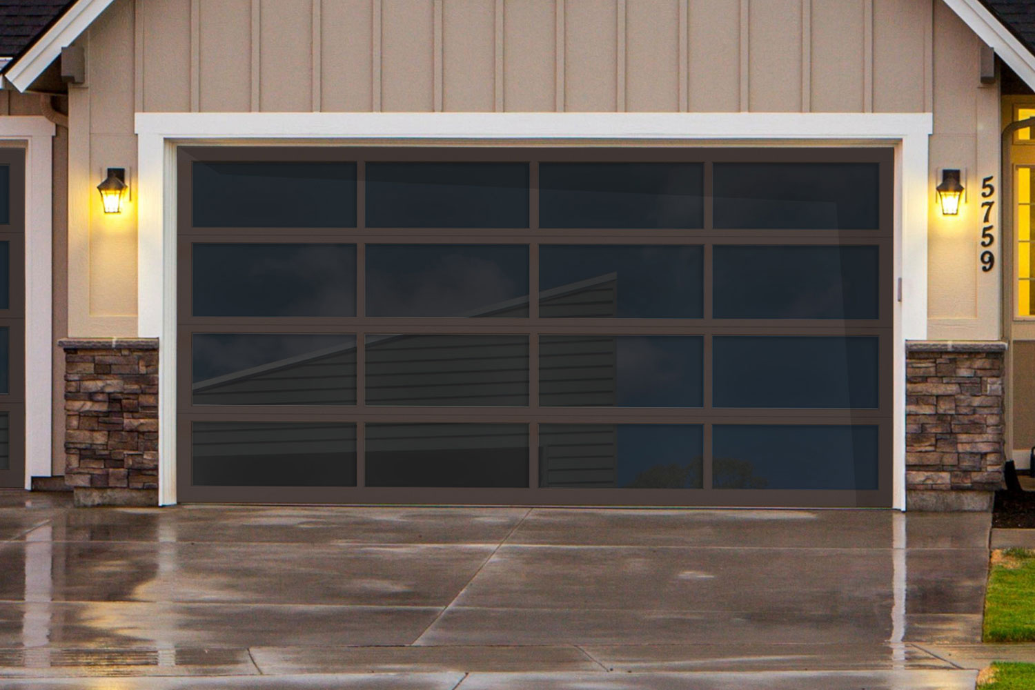 CHI Full-View Aluminum Insulated Modern Garage Doors with Glass in Powder Coated Brown