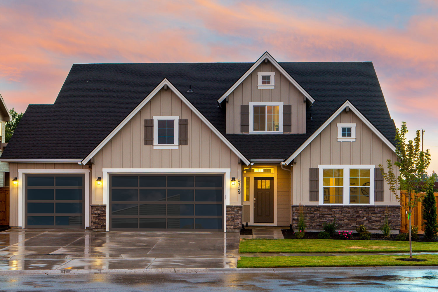 CHI Full-View Aluminum Insulated Modern Garage Doors with Glass in Powder Coated Brown