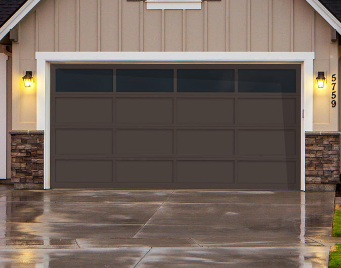 CHI Full-View Aluminum Insulated Modern Garage Doors with Top Glass in Powder Coated Brown