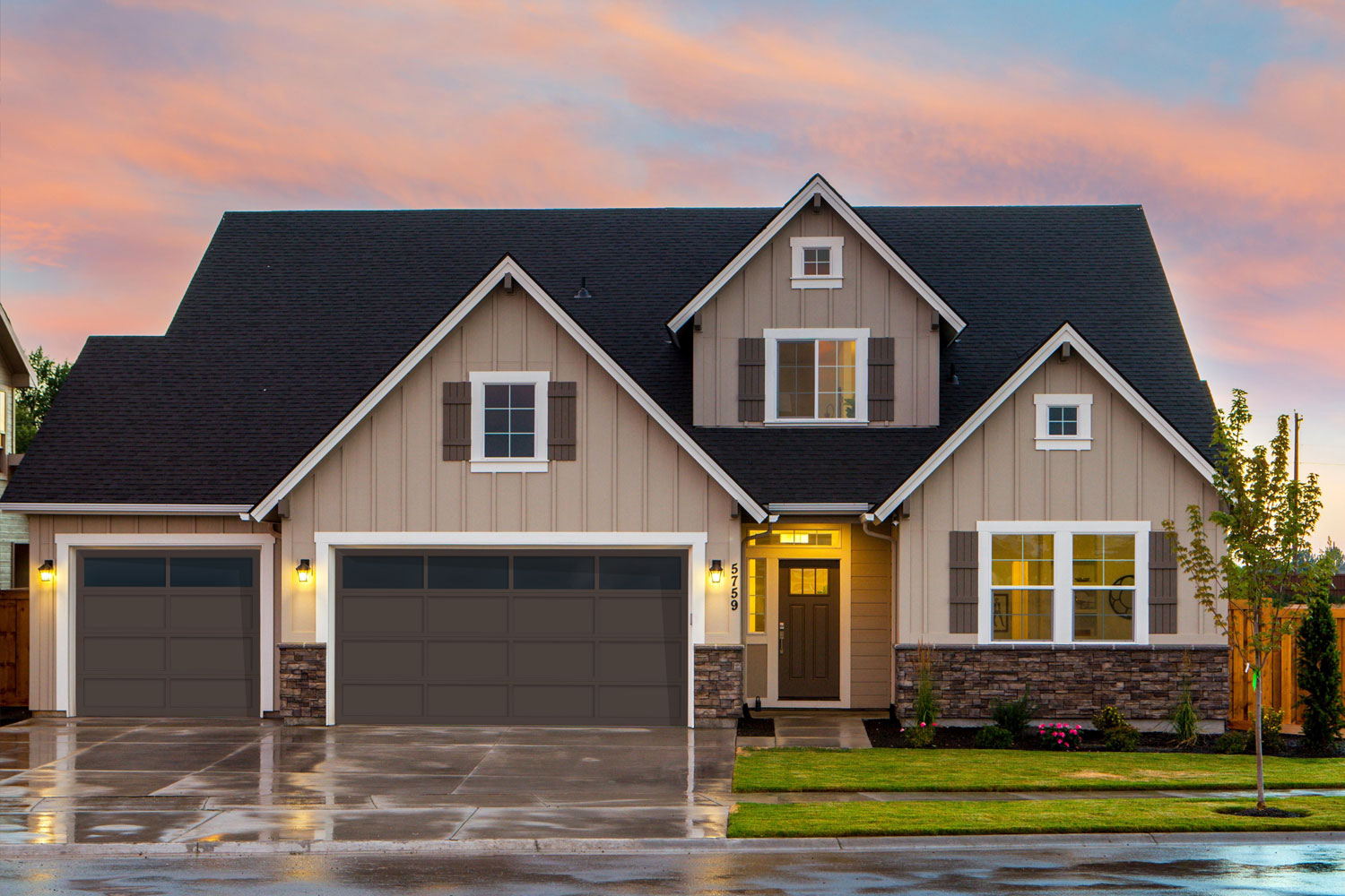 CHI Full-View Aluminum Insulated Modern Garage Doors with Top Glass in Powder Coated Brown