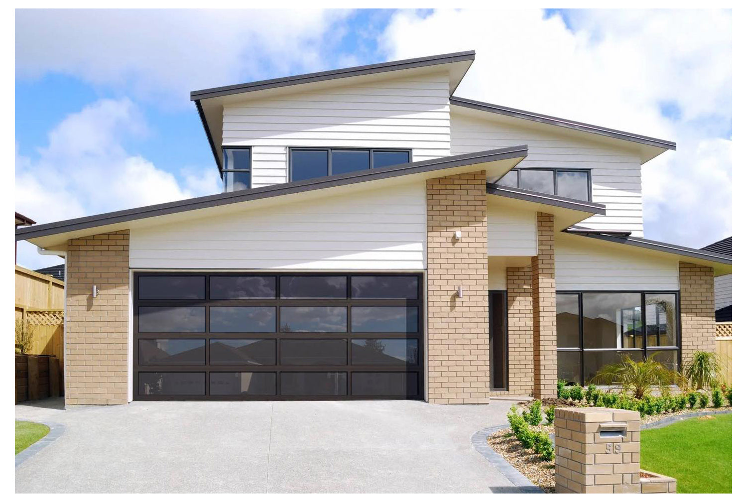 CHI Full-View Aluminum Insulated Modern Garage Doors with Glass in Powder Coated Brown