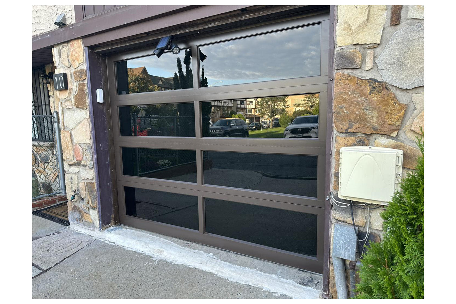 CHI Full-View Aluminum Insulated Modern Garage Doors with Glass in Powder Coated Brown