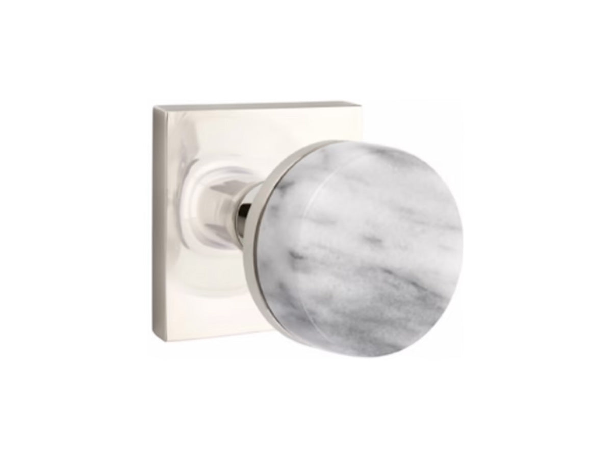 Emtek Conical White Marble Brass Knob - Polished Nickel US14