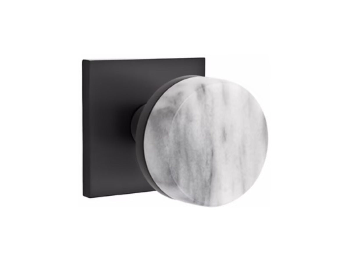 Emtek Conical White Marble Brass Knob - Flat Black US19