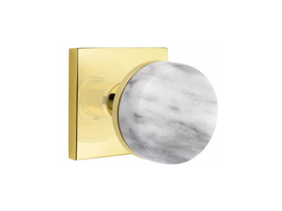 Emtek Conical White Marble Brass Knob - Unlacquered Brass US3NL