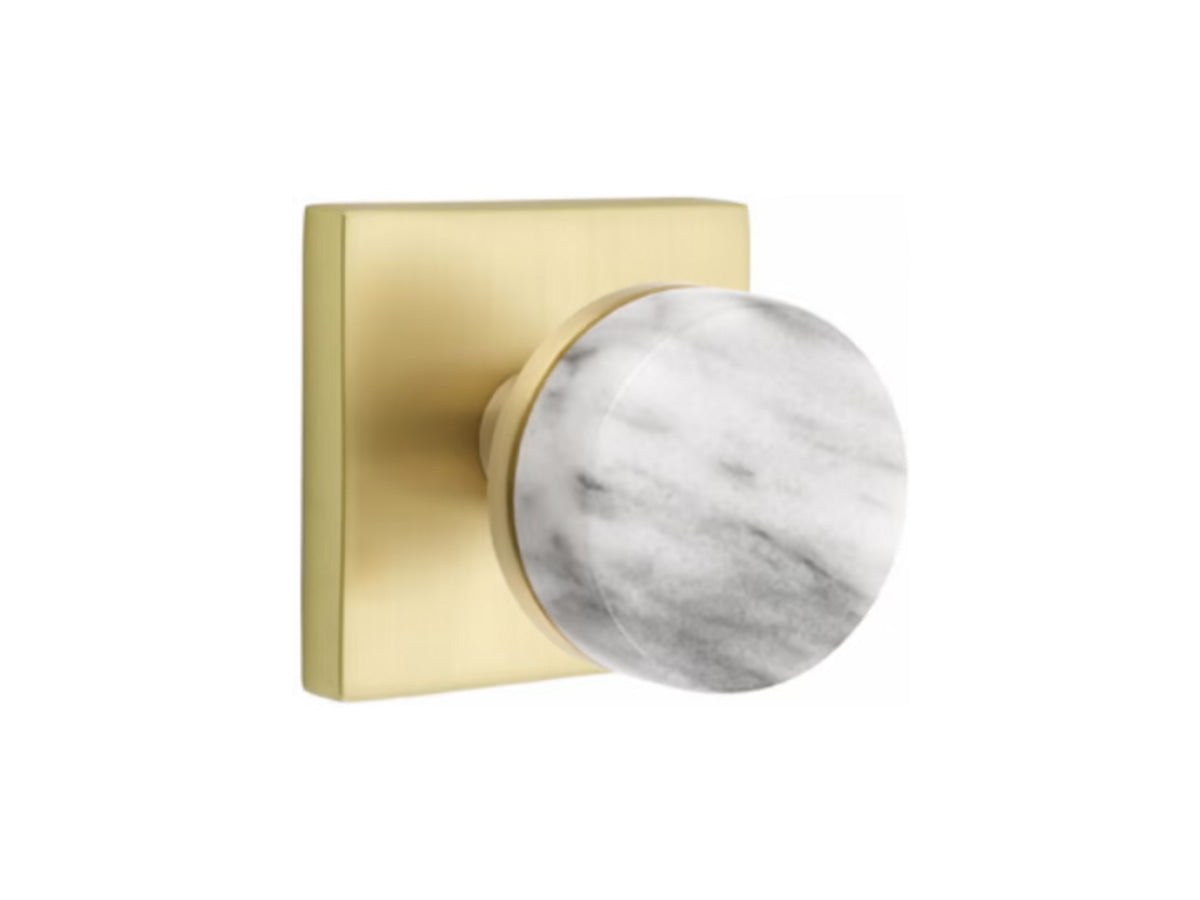 Emtek Conical White Marble Brass Knob - Satin Brass US4