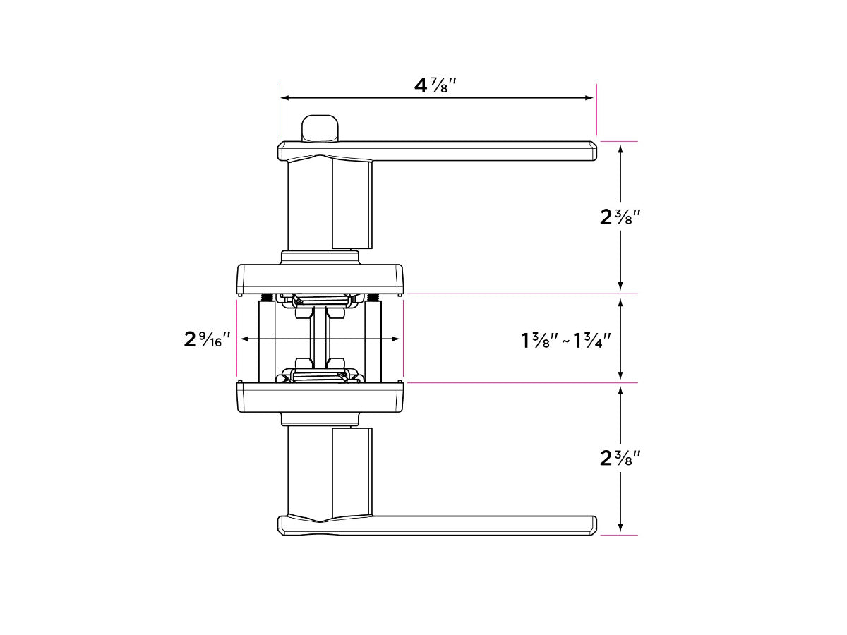 Sure-Loc Cortina Interior Door Lever - Dimensions