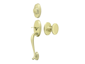 Deltana Riversdale Handleset with Flat Round Knob Polished Brass US3