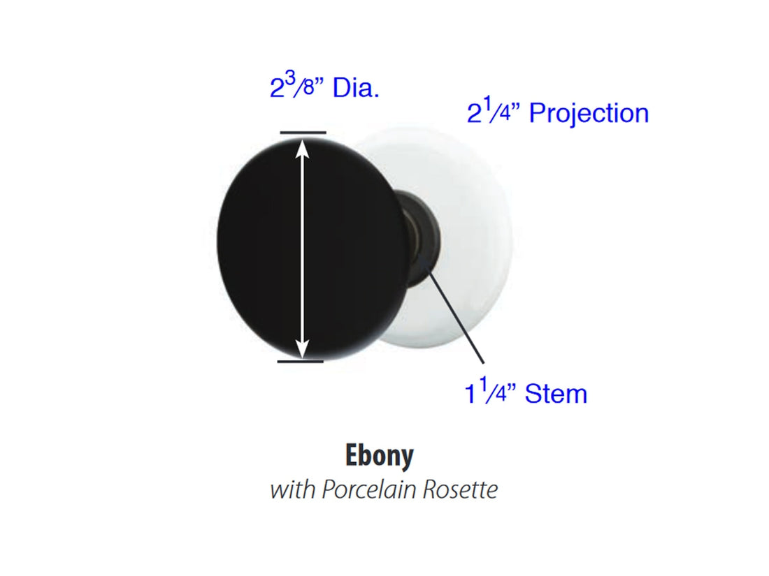 Emtek Ebony Porcelain Knob - Dimensions