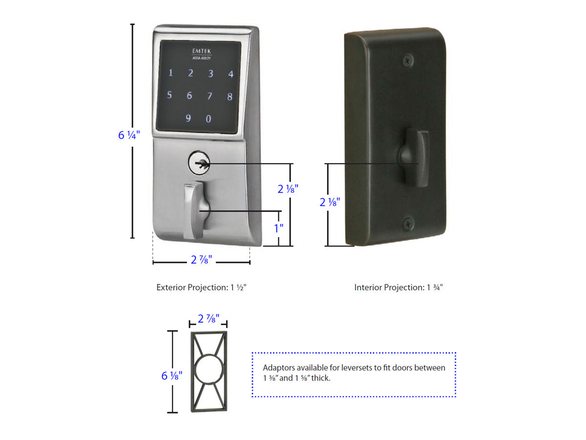 Emtek EMTouch Keypad Deadbolt - Dimensions
