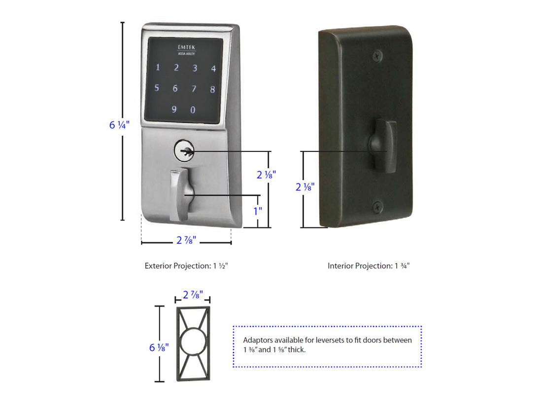 Emtek EMTouch Keypad Deadbolt - Dimensions