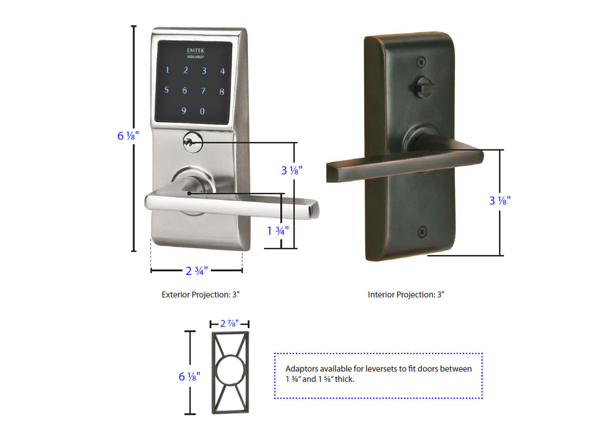 Emtek EMTouch Keypad Leverset - Dimensions