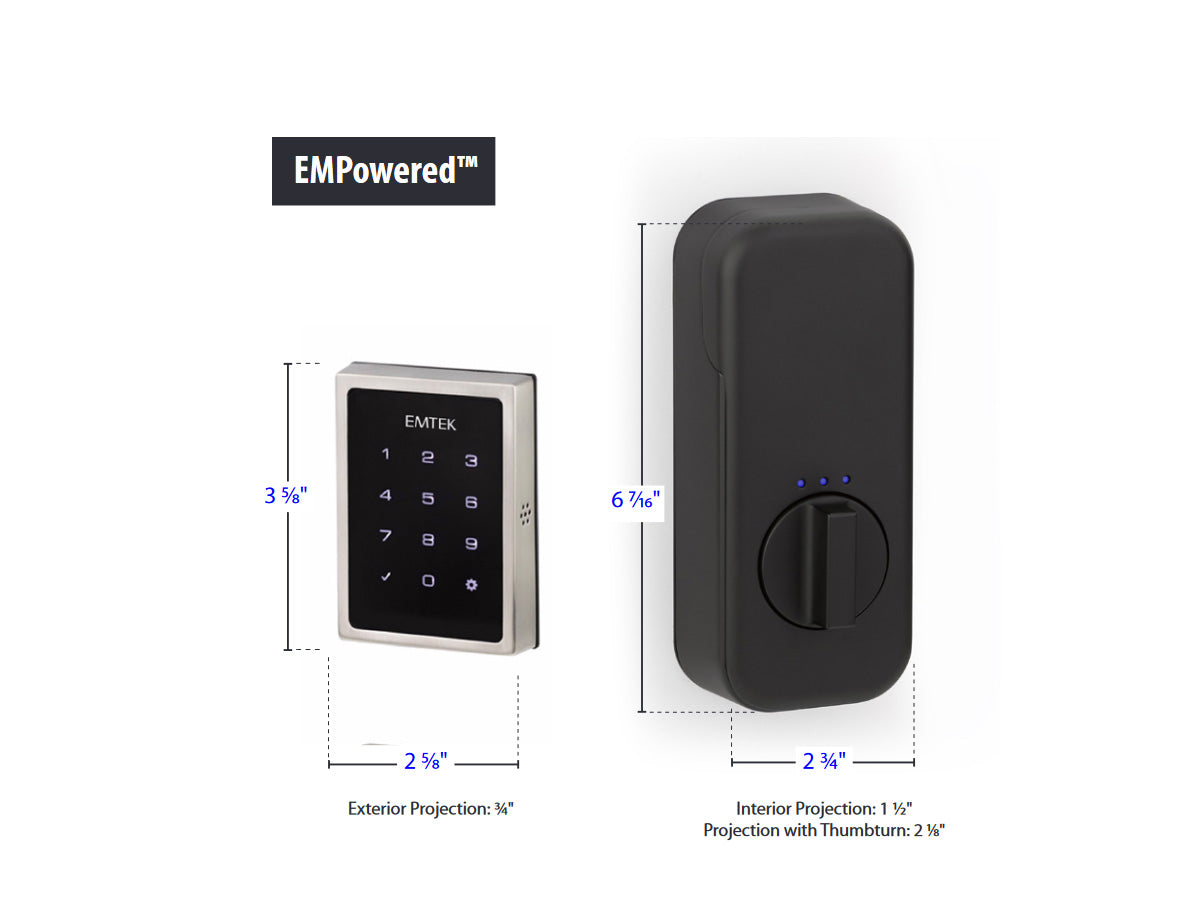 Emtek Ares EMPowered Motorized Touchscreen Keypad Entry Set - Specifications