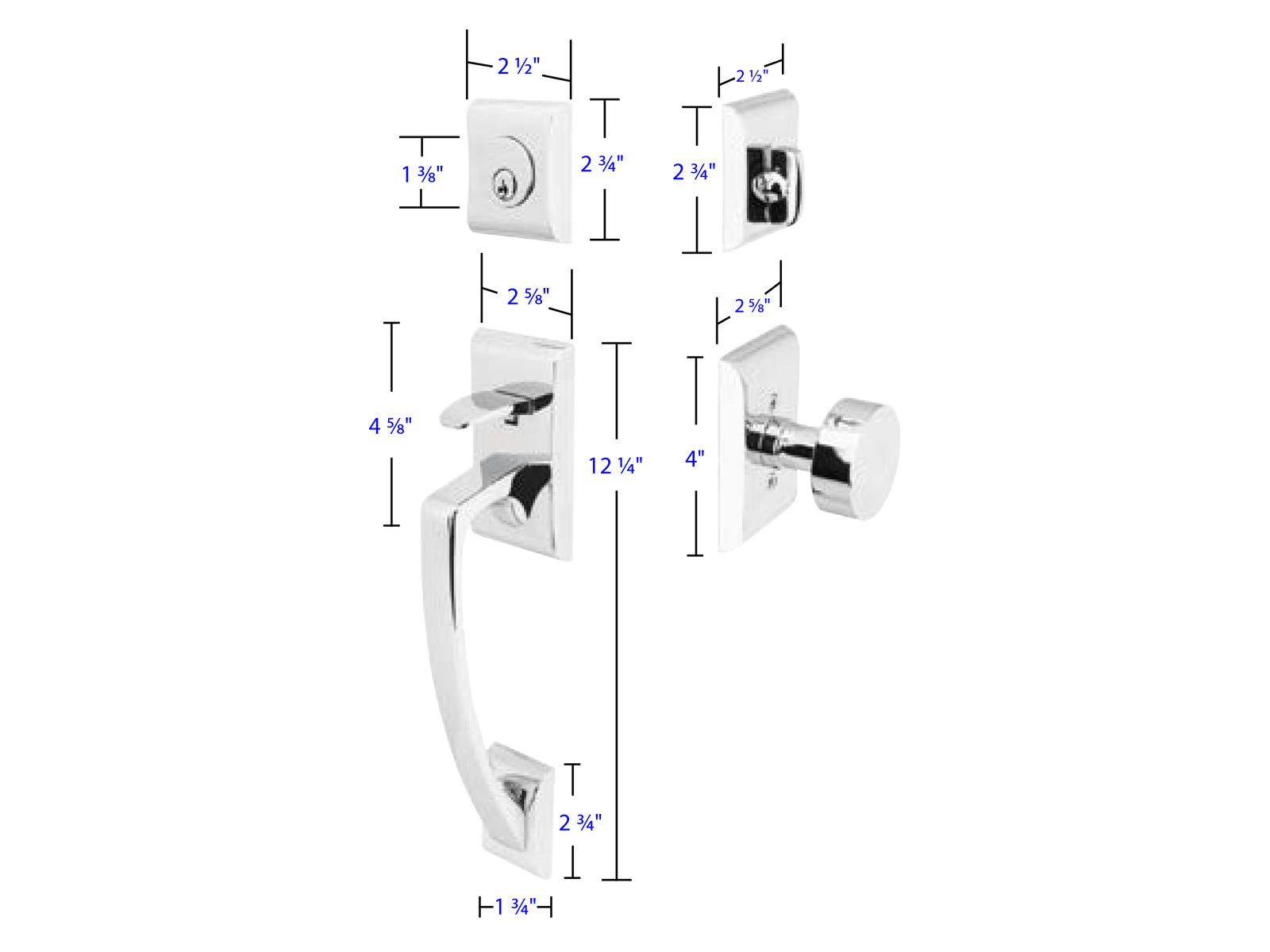 Emtek Apollo Tubular Entry Handleset Dimensions