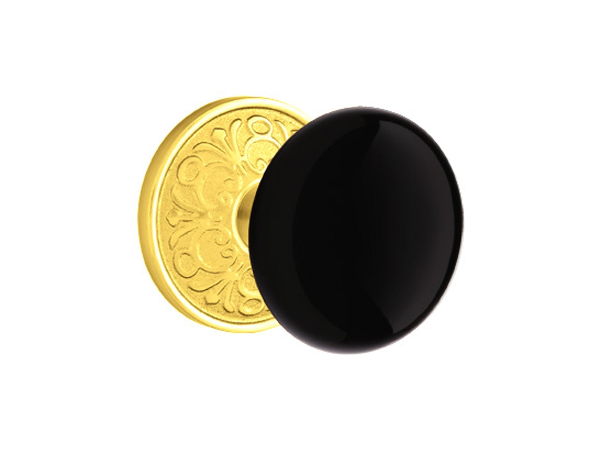 Emtek Ebony Porcelain Knob Polished Brass US3
