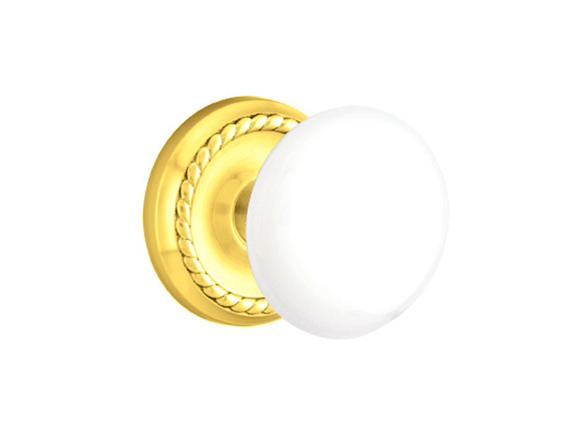 Emtek Ice White Porcelain Knob Polished Brass US3
