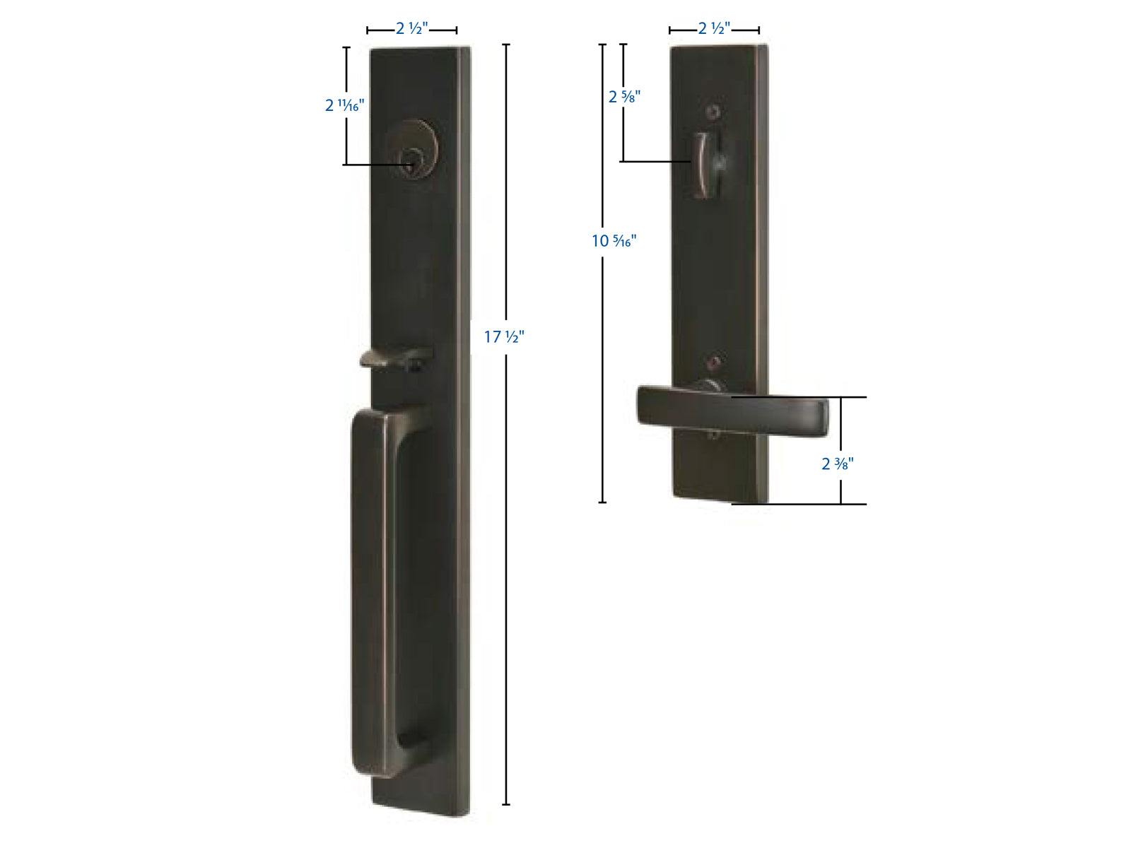 Emtek Lausanne Tubular Entry Handleset Dimensions