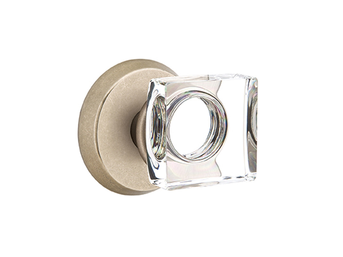 Emtek Modern Square Crystal Knob Tumbled White Bronze TWB