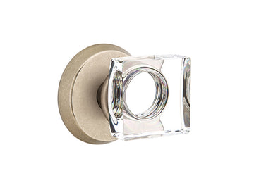Emtek Modern Square Crystal Knob Tumbled White Bronze TWB