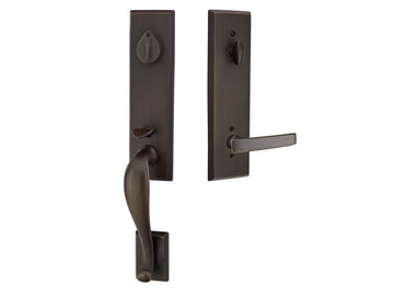 Emtek Rectangular Monolithic Mortise Entry Handleset Medium Bronze Patina MB