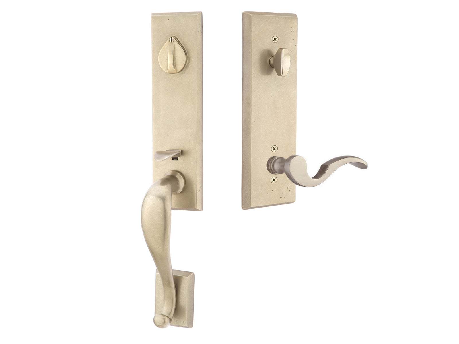 Emtek Rectangular Monolithic Mortise Entry Handleset Tumbled White Bronze TWB