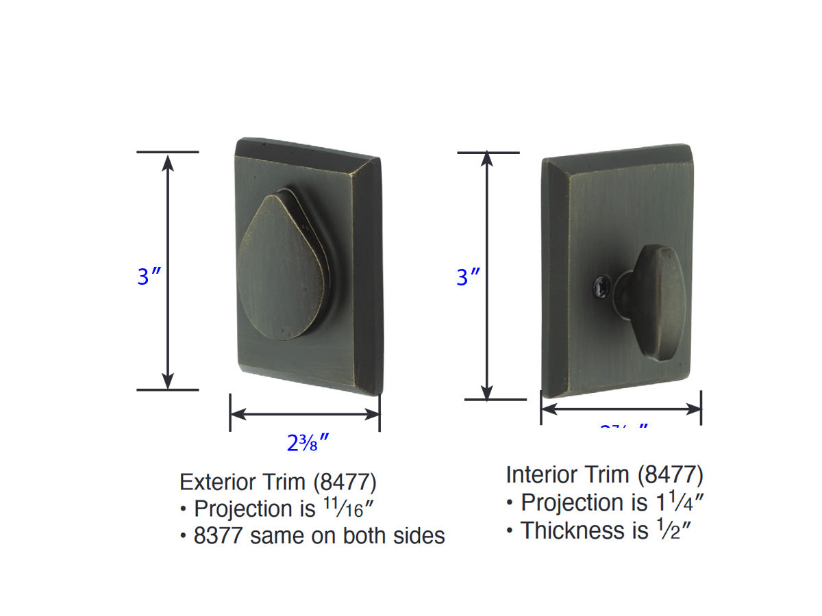 Emtek Rustic Modern Rectangular Deadbolt - Dimensions
