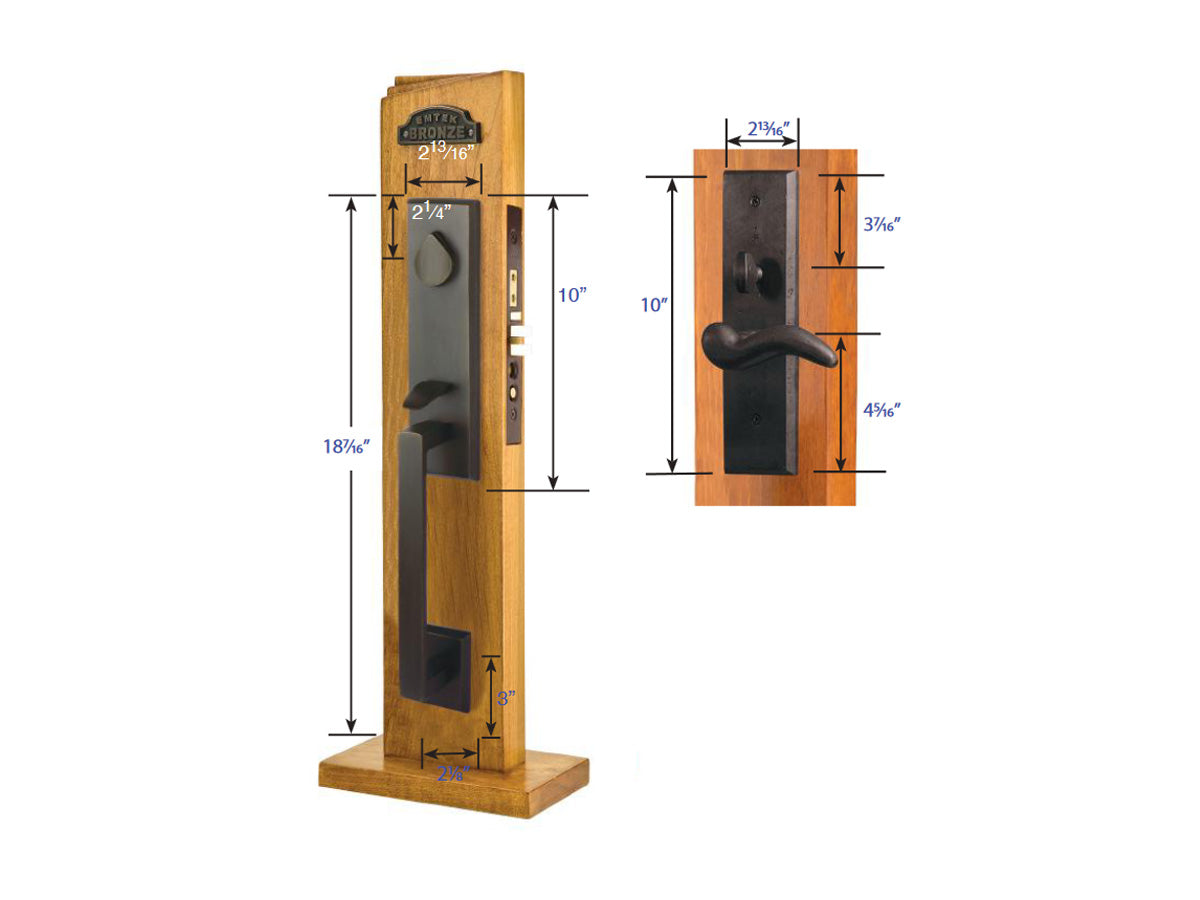 Emtek Rustic Modern Rectangular Mortise Entry Handleset - Dimensions