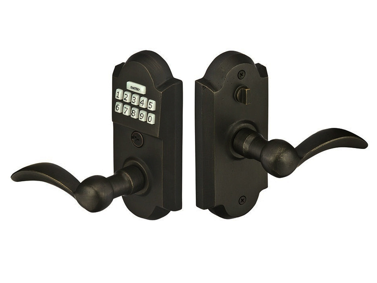 Emtek Sandcast Bronze Keypad Leverset Flat Black Bronze Patina FB