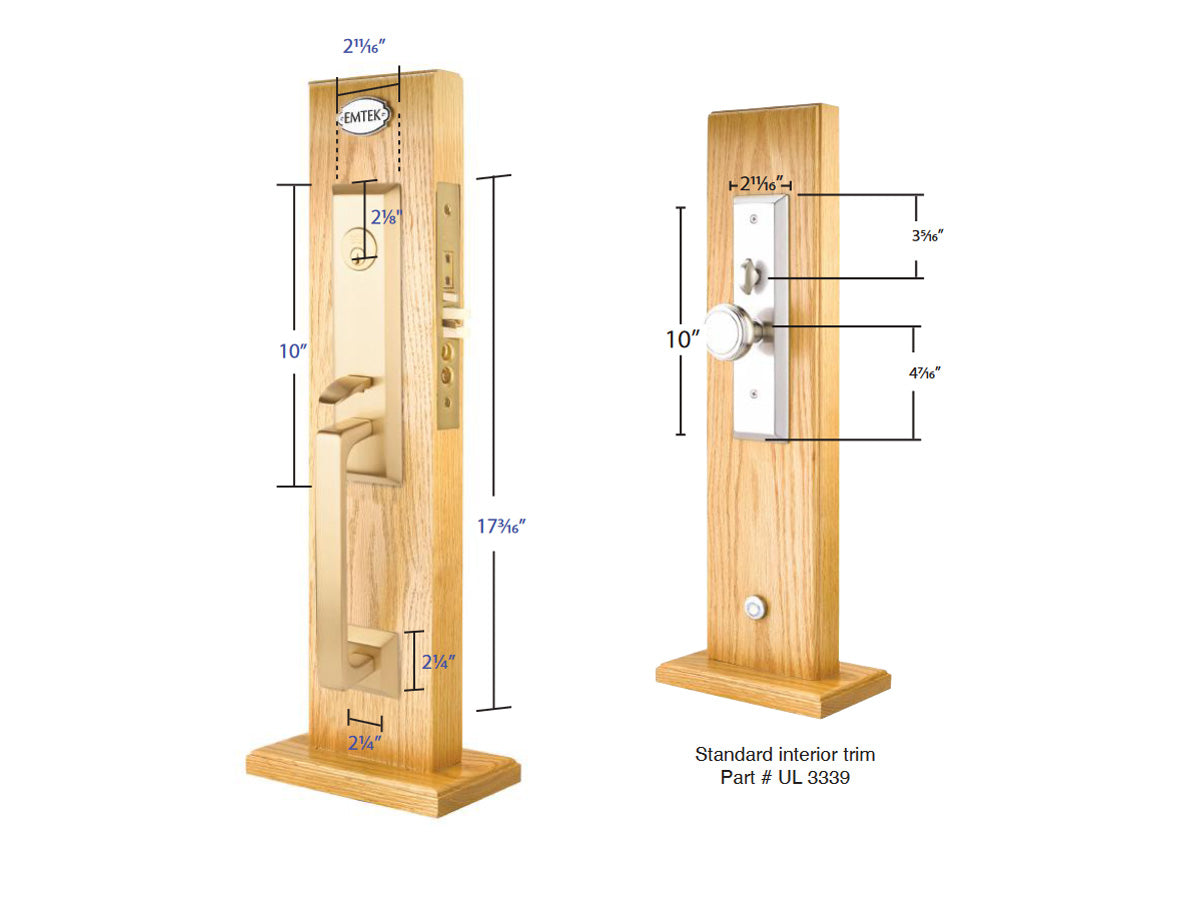 Emtek Trasitional Heritage Mortise Entry Handleset - Dimensions