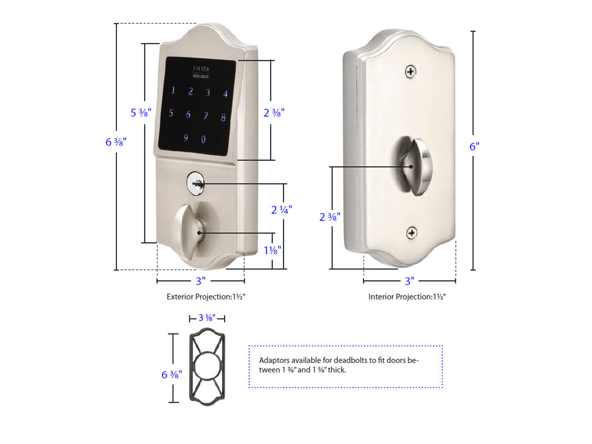 Emtek EMTouch Classic Style Keypad Deadbolt Dimensions