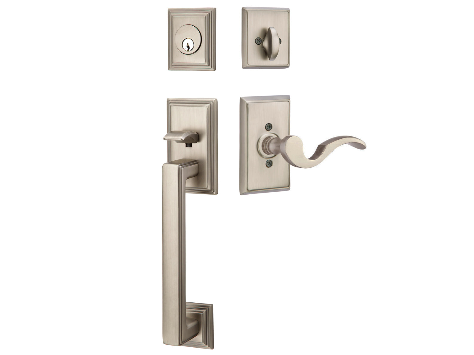Emtek Hamden Tubular Entry Handleset Pewter US15A