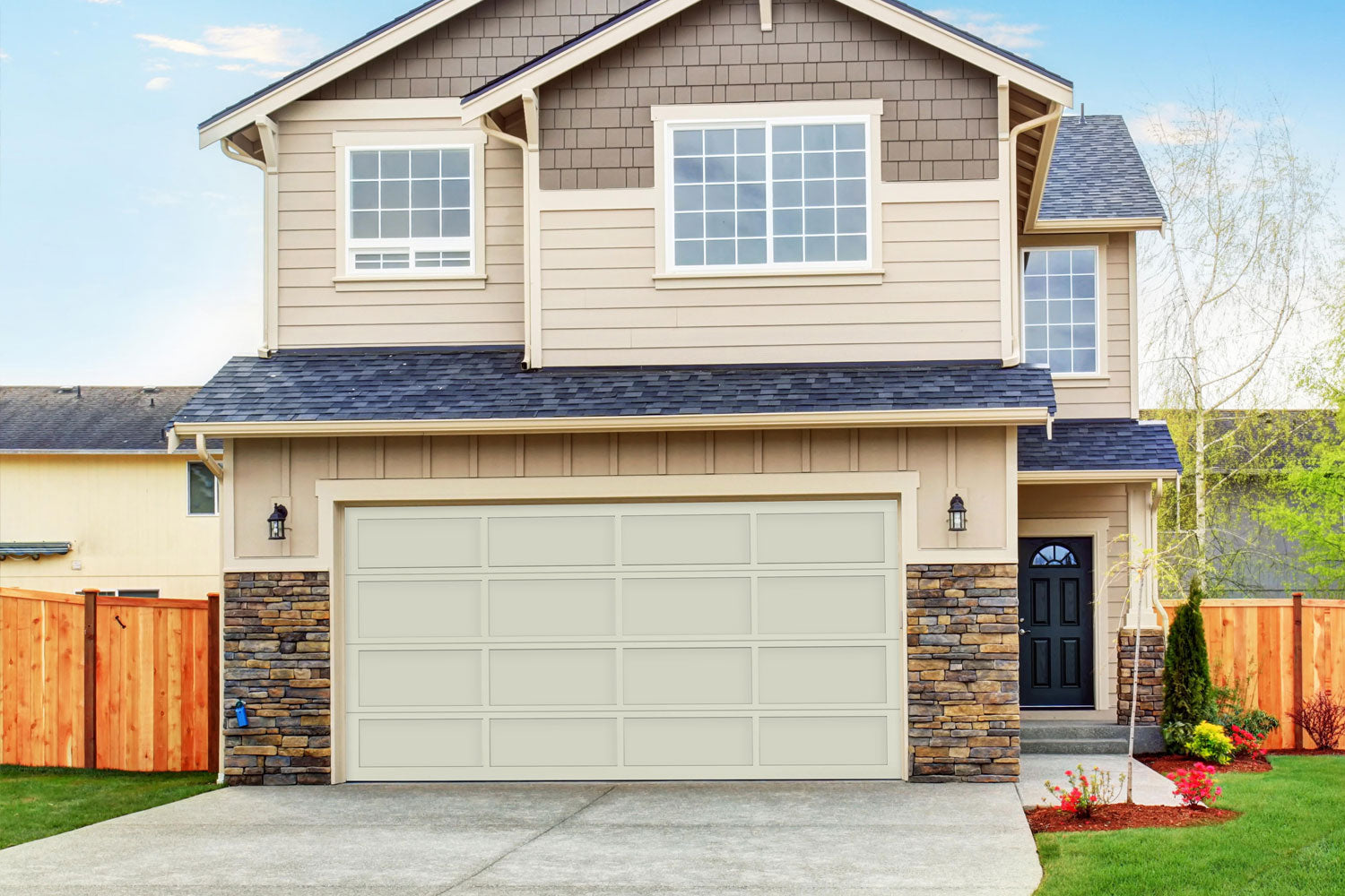 CHI Full-View Aluminum Insulated Modern Garage Doors in Powder Coated Ivory