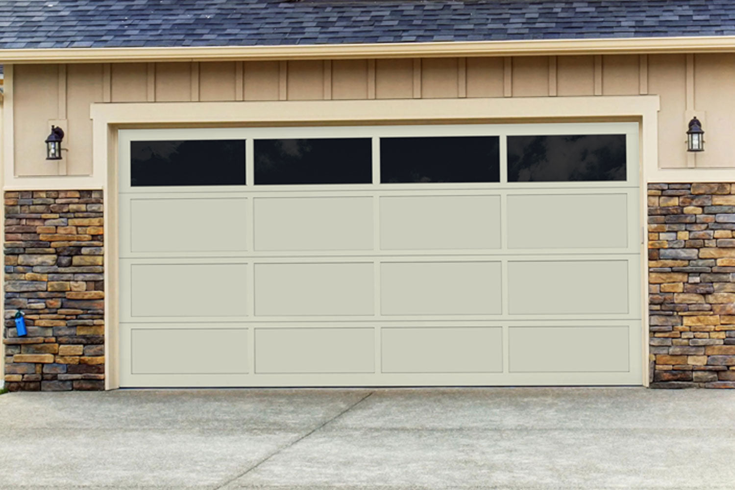 CHI Full-View Aluminum Insulated Modern Garage Doors with Top Glass in Powder Coated Ivory