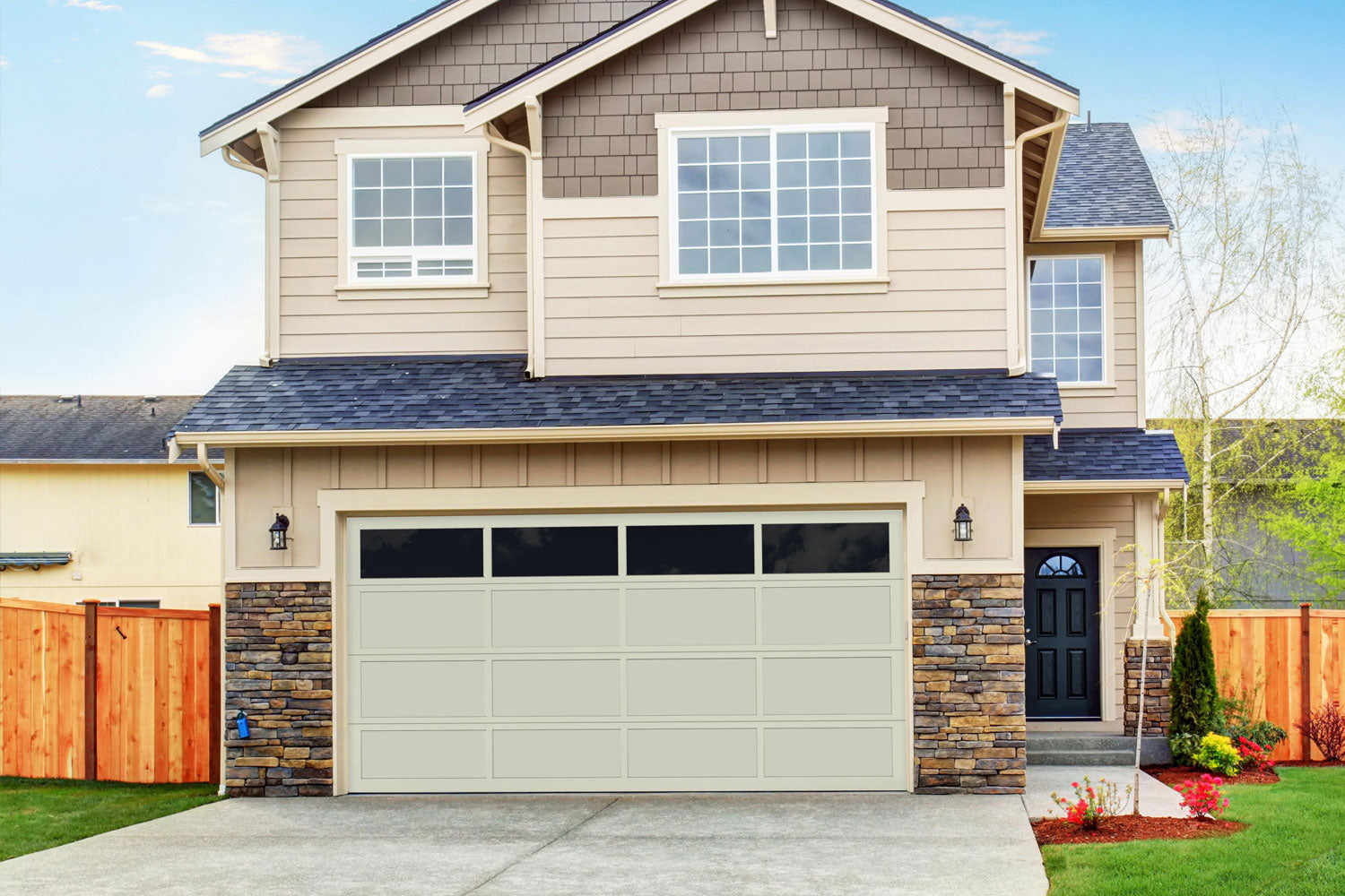 CHI Full-View Aluminum Insulated Modern Garage Doors with Top Glass in Powder Coated Ivory