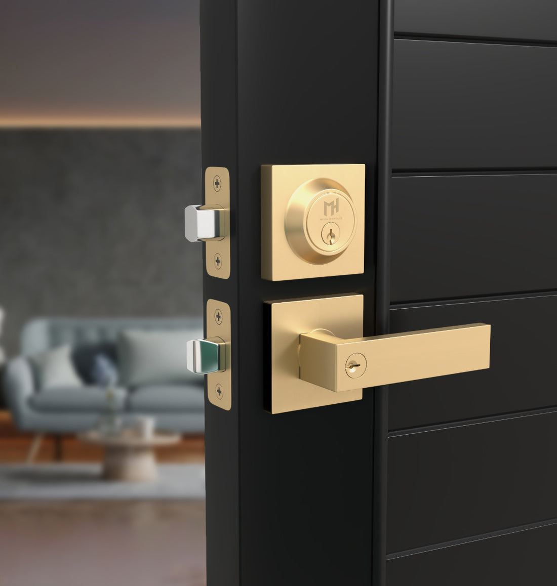 Mega Handles Robell Combo Tubular Entry Handleset Satin Brass SB
