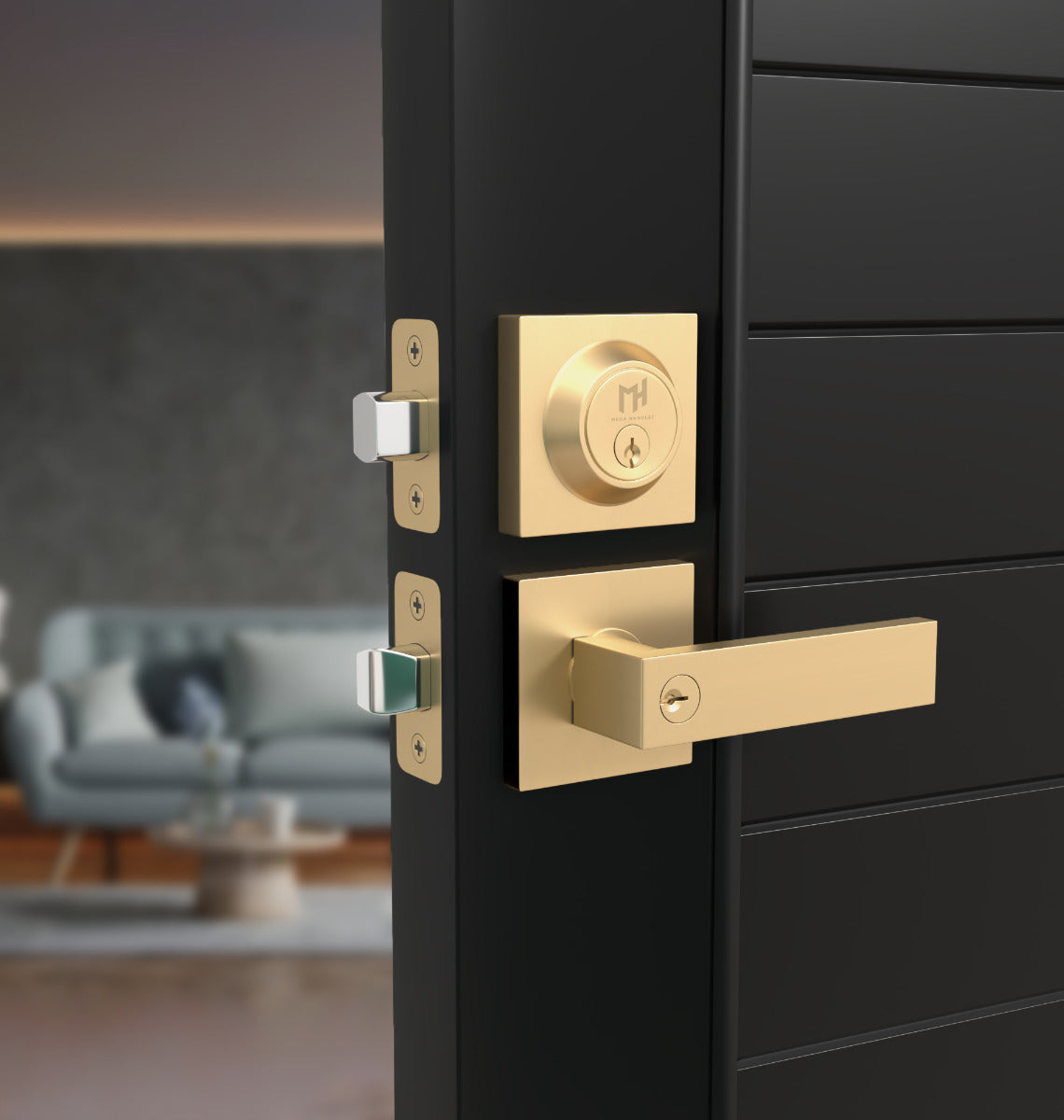 Mega Handles Robell Combo Tubular Entry Handleset Satin Brass SB