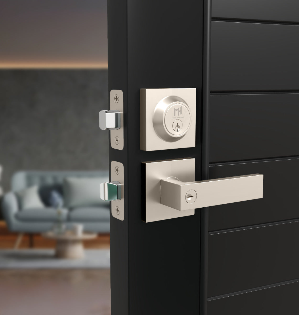 Mega Handles Robell Combo Tubular Entry Handleset Satin Nickel SN
