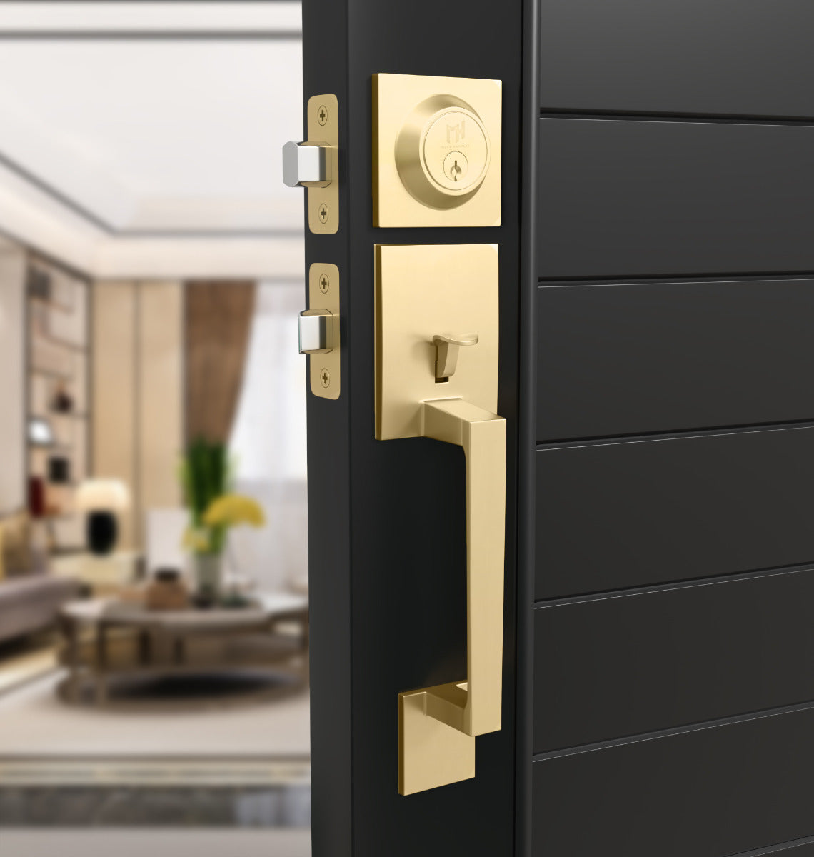 Mega Handles Tobelle Square Tubular Entry Handleset Short Satin Brass SB