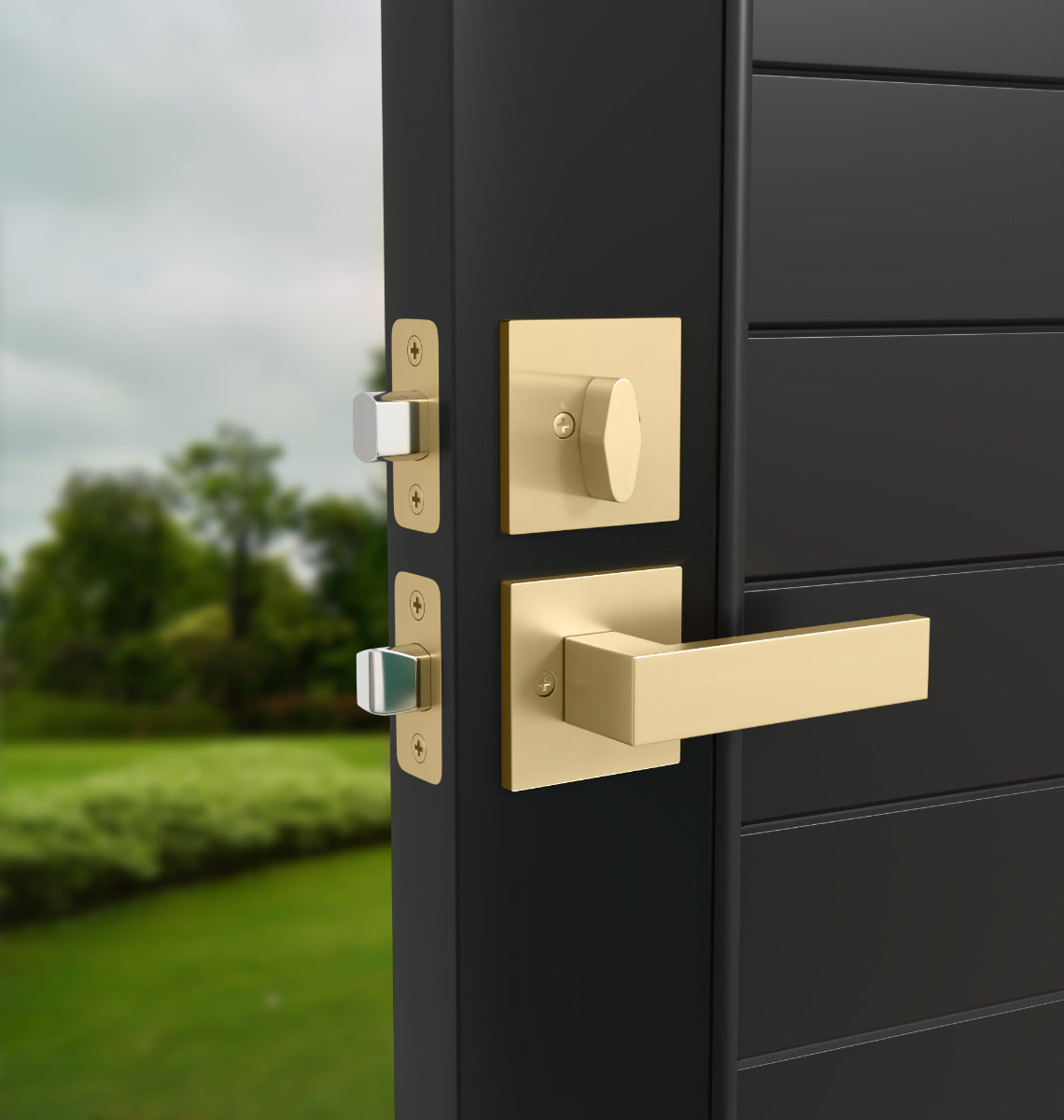 Mega Handles Tobelle Square Tubular Entry Handleset Satin Brass SB