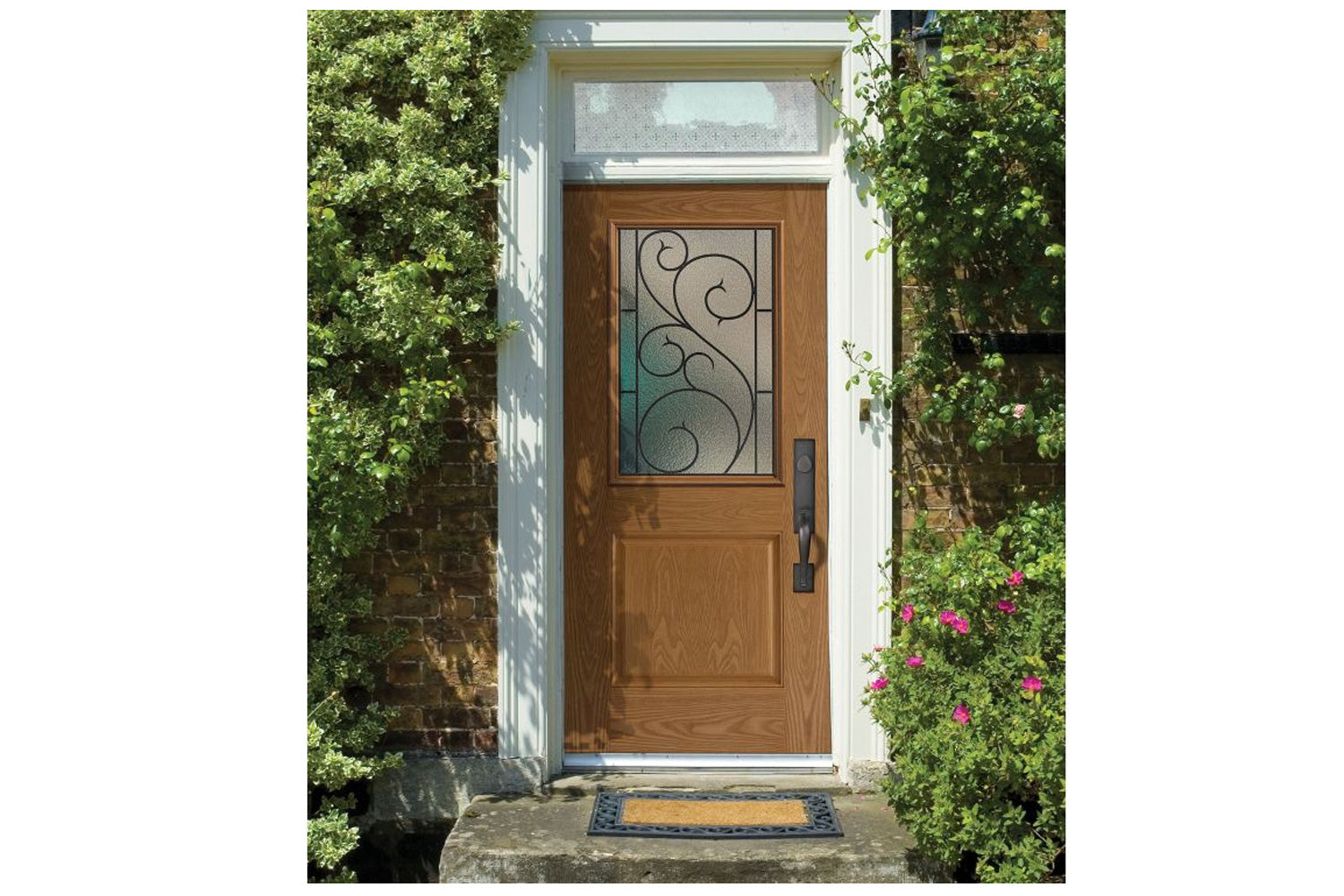 Masonite Belleville Fir Textured 2 Panel Door Half Lite with Alston Glass